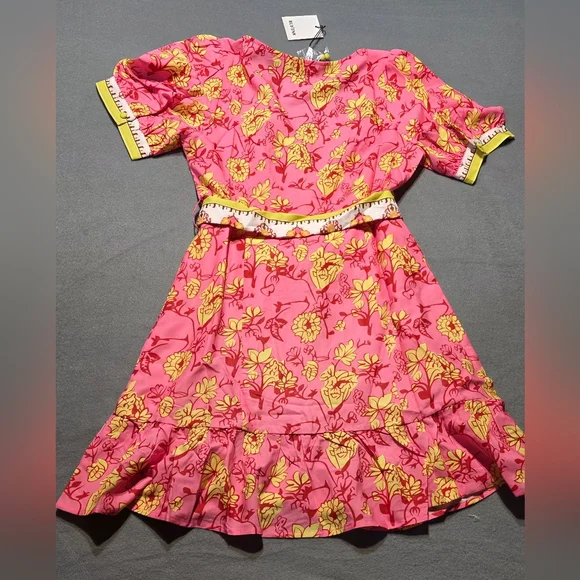 NWT Rubienn Boutique Vibrant Pink and Yellow Dress S/M/L - Picture 3 of 14